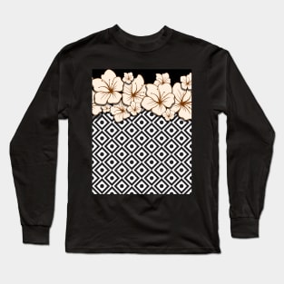 Black and White flower pattern Long Sleeve T-Shirt